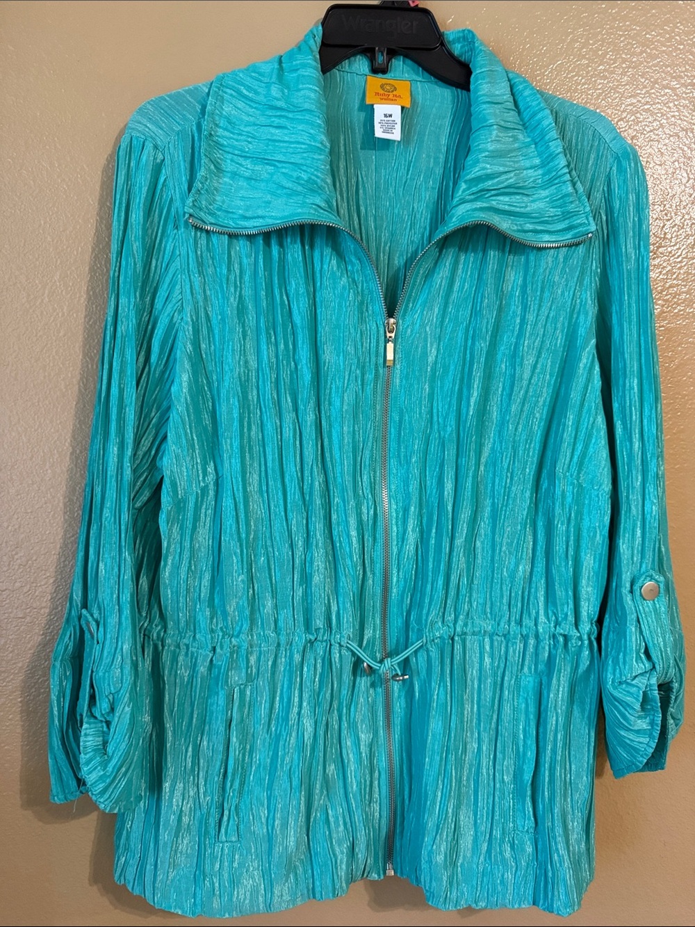 Ruby Rd. Teal Crinkle Zip-Front Jacket